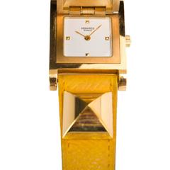 Hermes Yellow Courcheval Gold Plated Stainless Steel Medor Quartz Wristwatch