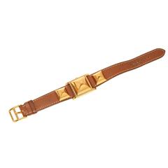 Vintage Hermes Gold Courcheval Leather Medor Watch PM
