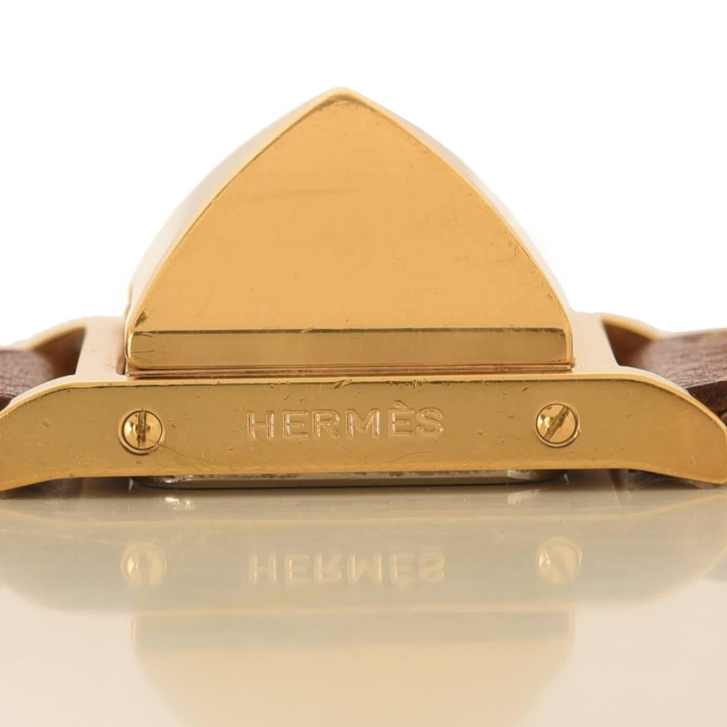 Women's Hermes Gold Courcheval Leather Medor Watch PM