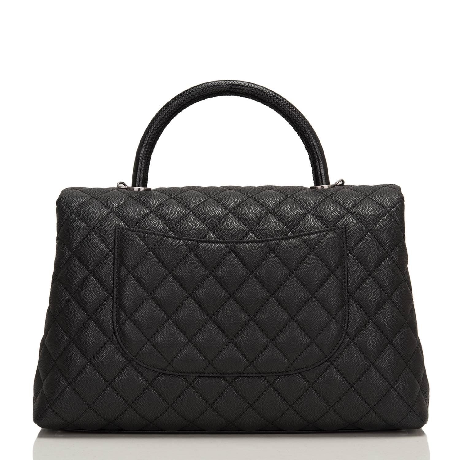 Women's Chanel Black Calfksin and Lizard Large Coco Handle Bag