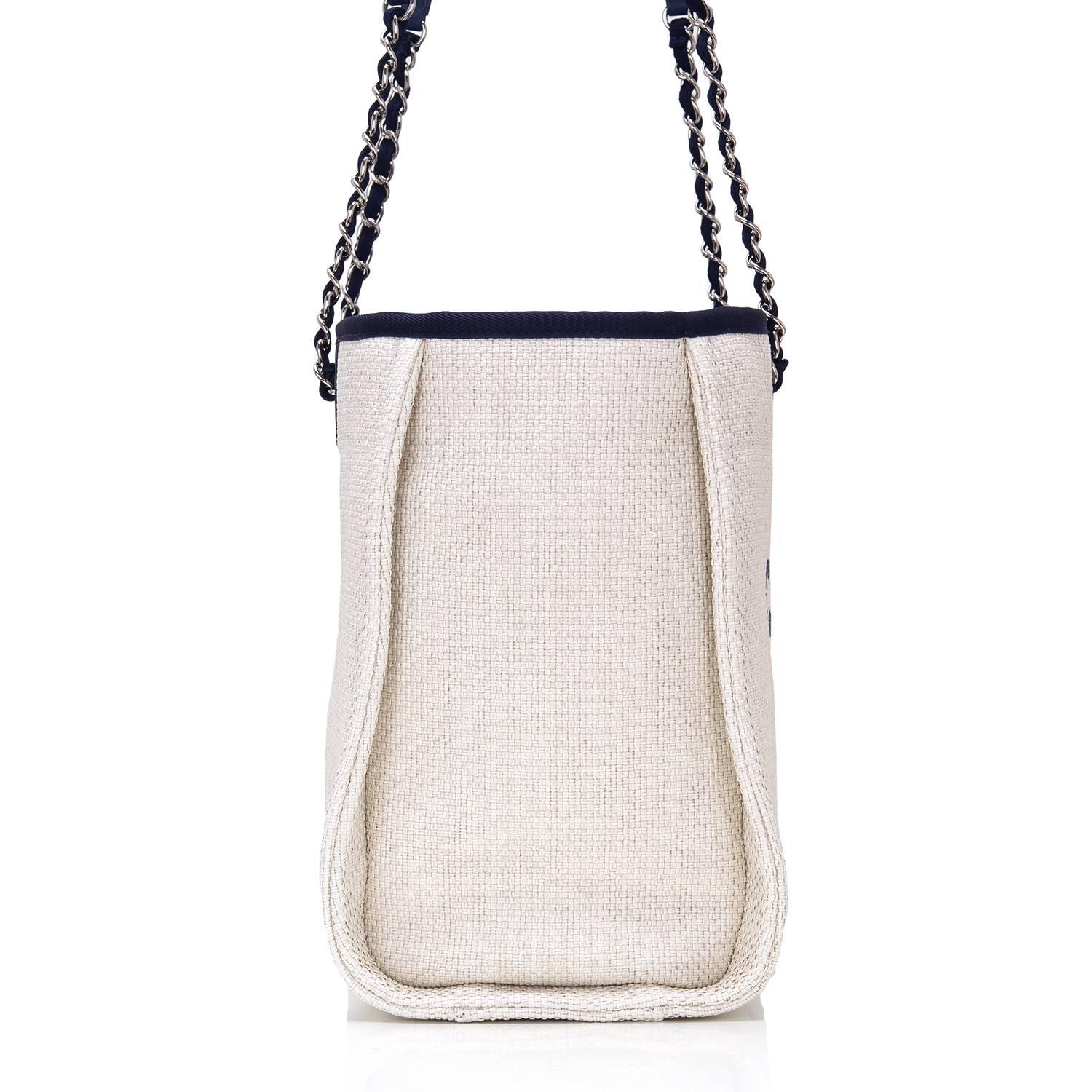 Chanel Small White Deauville Canvas Tote In New Condition For Sale In New York, NY