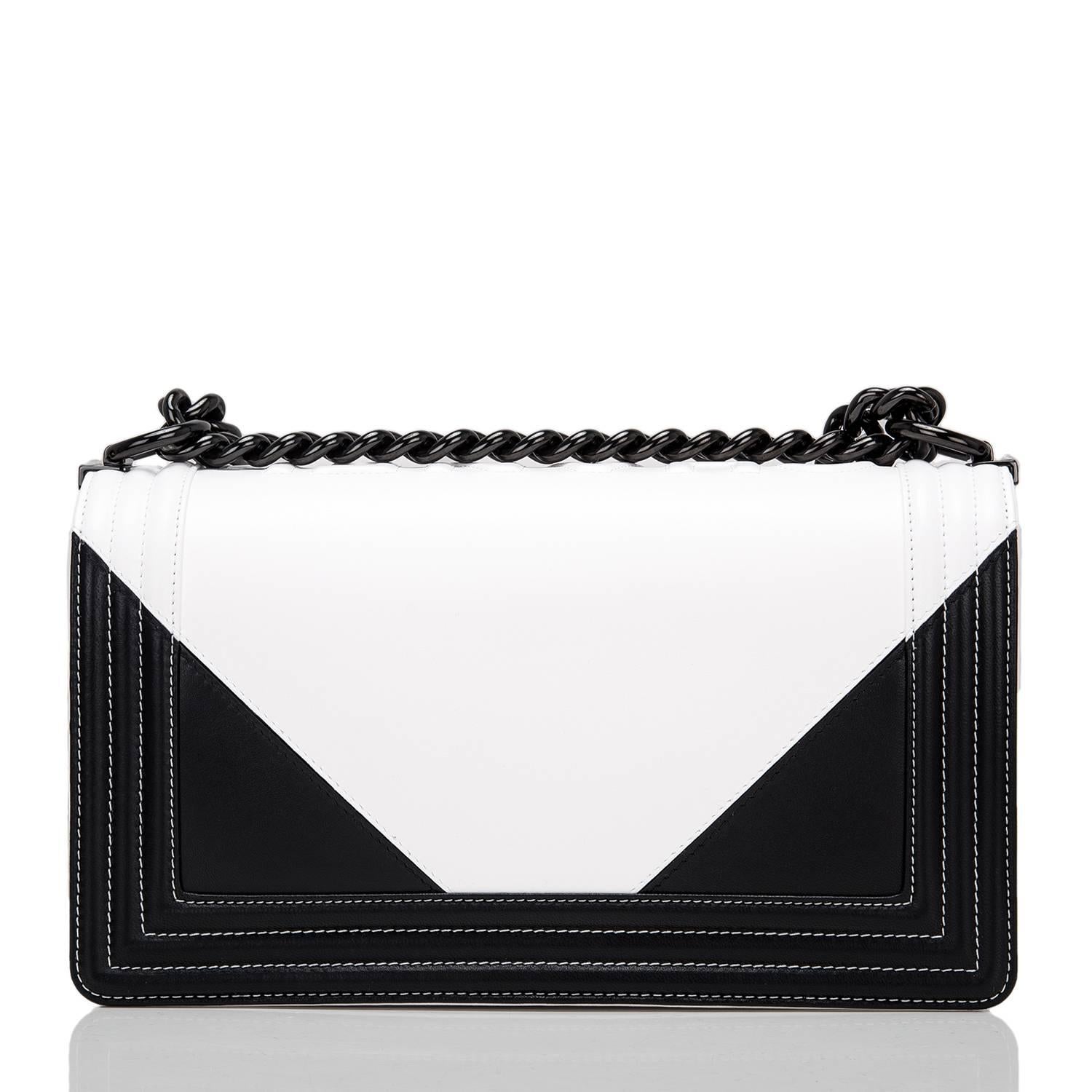 Gray Chanel Black and White Geometric Lambskin Medium Boy Bag For Sale