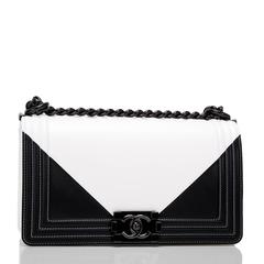 Chanel Black and White Geometric Lambskin Medium Boy Bag