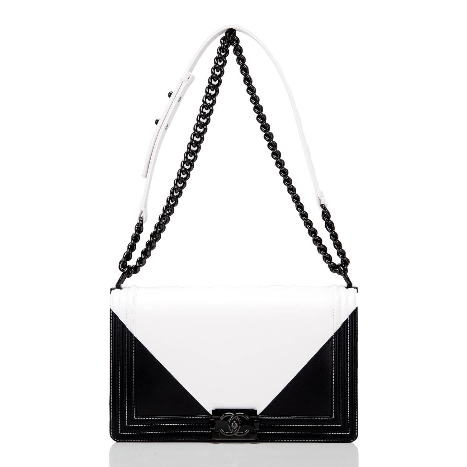 Chanel Black and White Geometric Lambskin New Medium Boy Bag 1