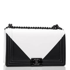 Chanel Black and White Geometric Lambskin New Medium Boy Bag