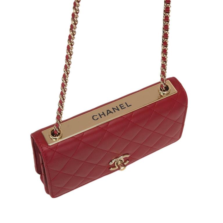 Chanel Red Quilted Lambskin Trendy CC Wallet On Chain (WOC) at 1stDibs