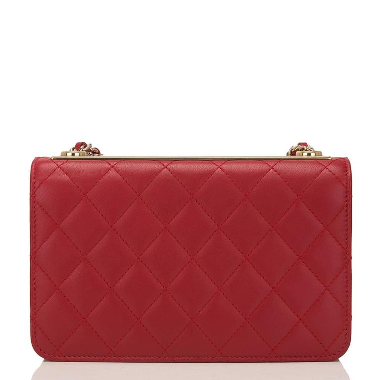 Chanel Red Quilted Lambskin Trendy CC Wallet On Chain (WOC) at 1stDibs