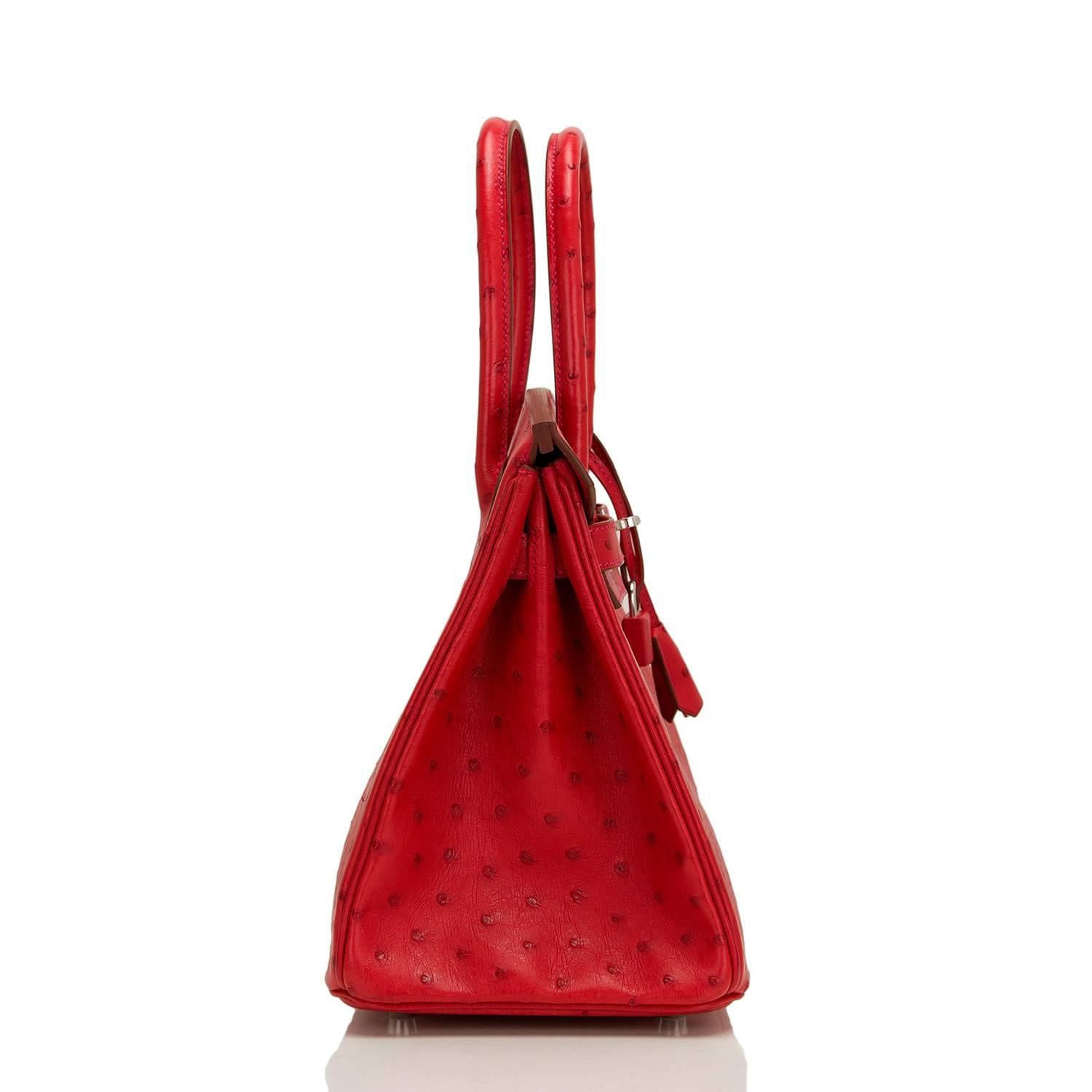 Red Hermes Rouge Vif Ostrich Birkin 30cm Palladium Hardware For Sale