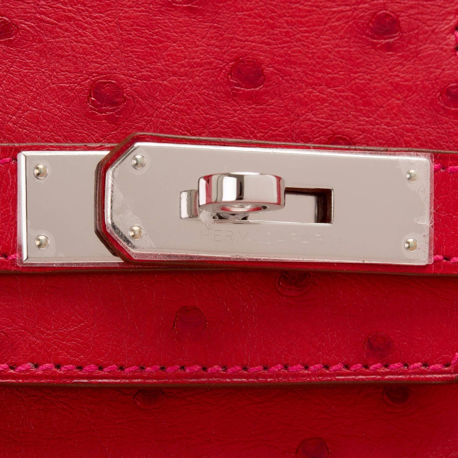 Hermes Rouge Vif Ostrich Birkin 30cm Palladium Hardware For Sale 2