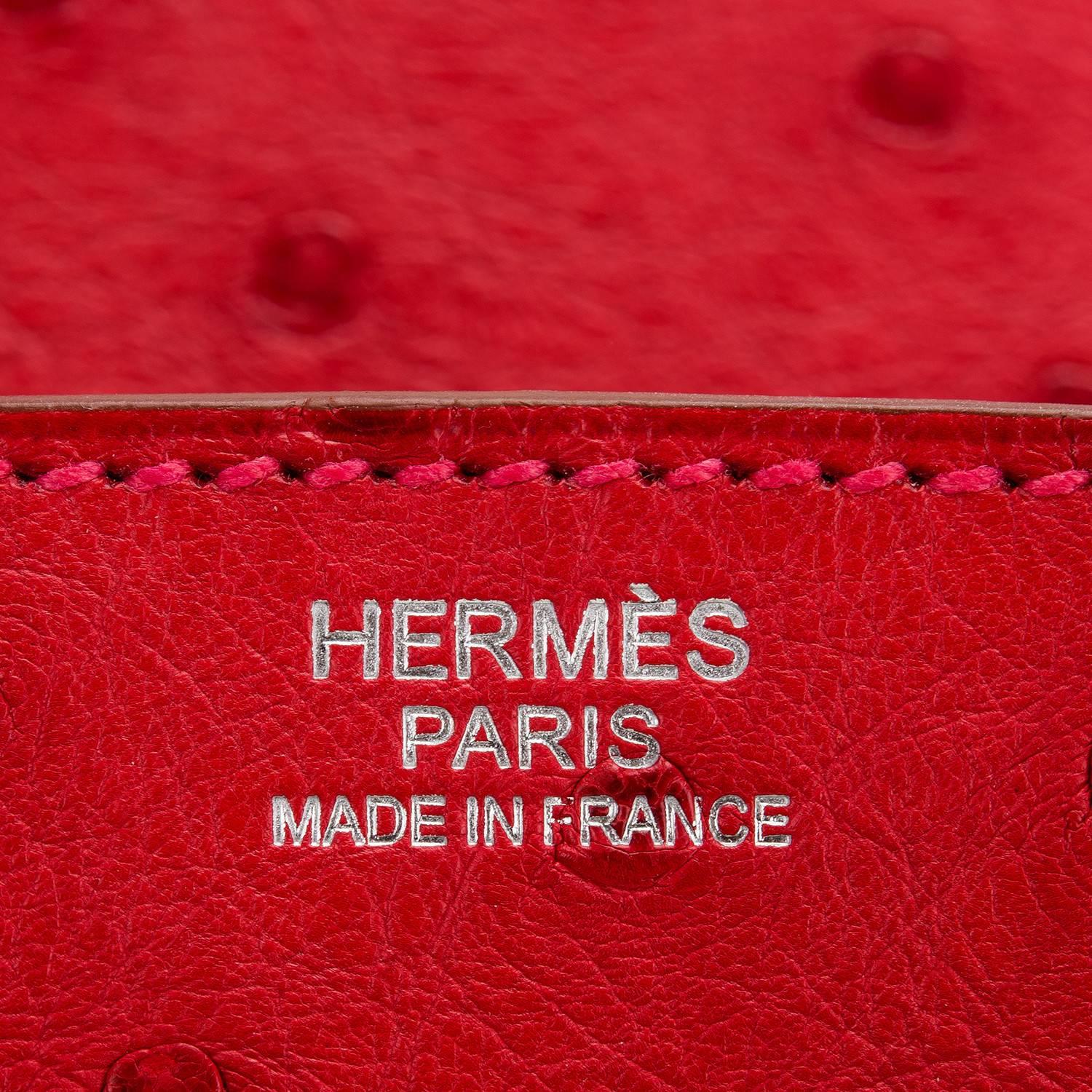 Hermes Rouge Vif Ostrich Birkin 30cm Palladium Hardware For Sale 1