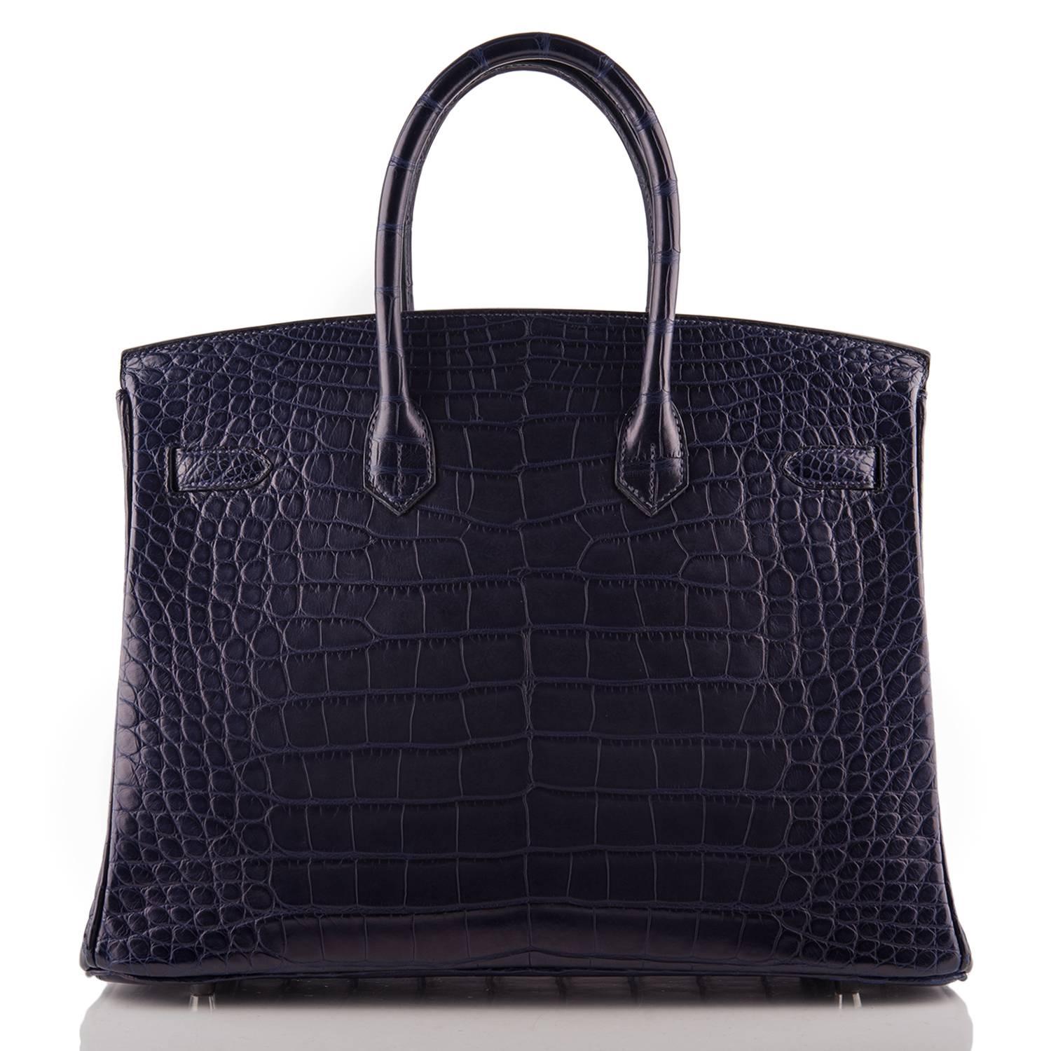 Hermes Blue Marine Matte Alligator Birkin 35cm Palladium Hardware In New Condition For Sale In New York, NY