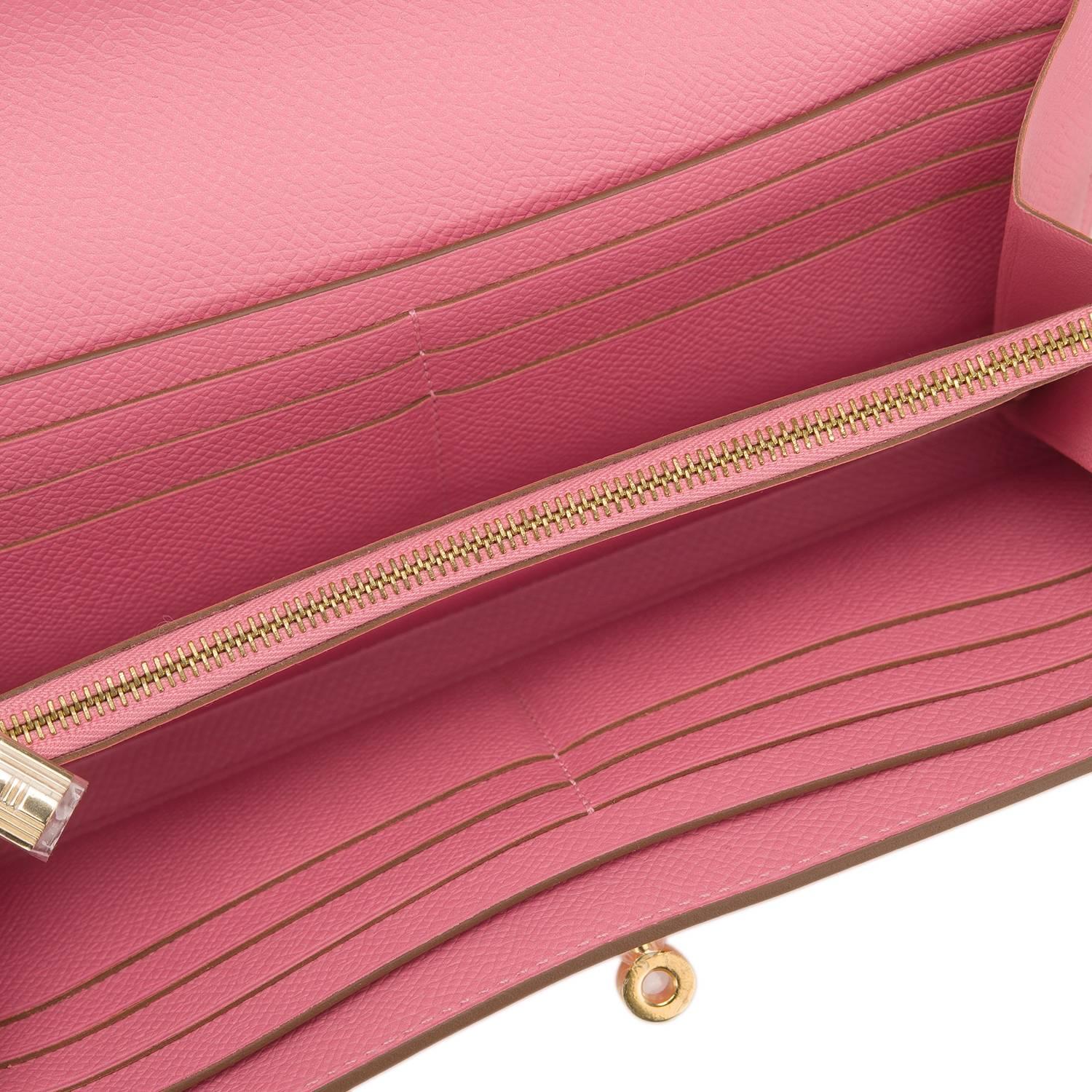Hermes Rose Confetti Epsom Kelly Long Wallet Gold Hardware For Sale 2