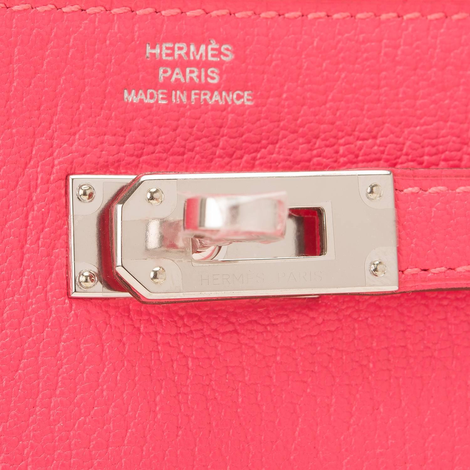 Women's Hermes Rose Lipstick Palladium Hardware Chevre Kelly Long Wallet  For Sale