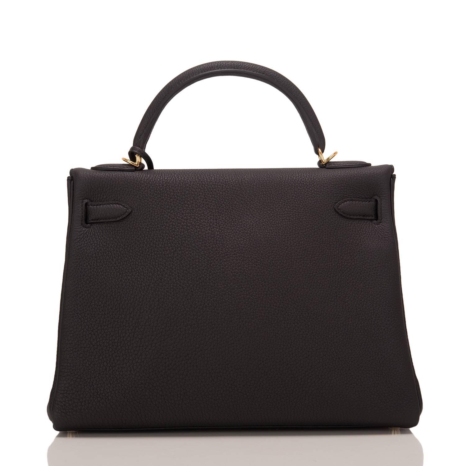Hermes Black Togo Kelly 32cm Gold Hardware In New Condition For Sale In New York, NY