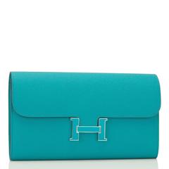 Hermes Blue Paon Epsom Blue Paon Lacquer H Constance Long Wallet Clutch
