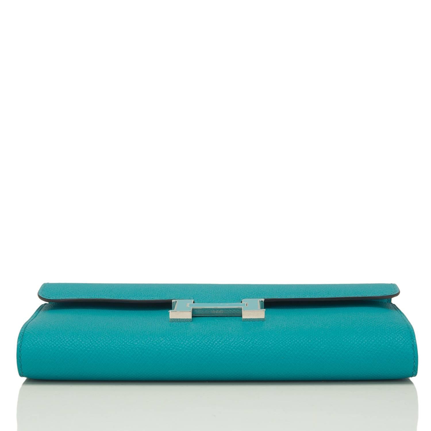Hermes Blue Paon Epsom Blue Paon Lacquer H Constance Long Wallet Clutch For Sale 1