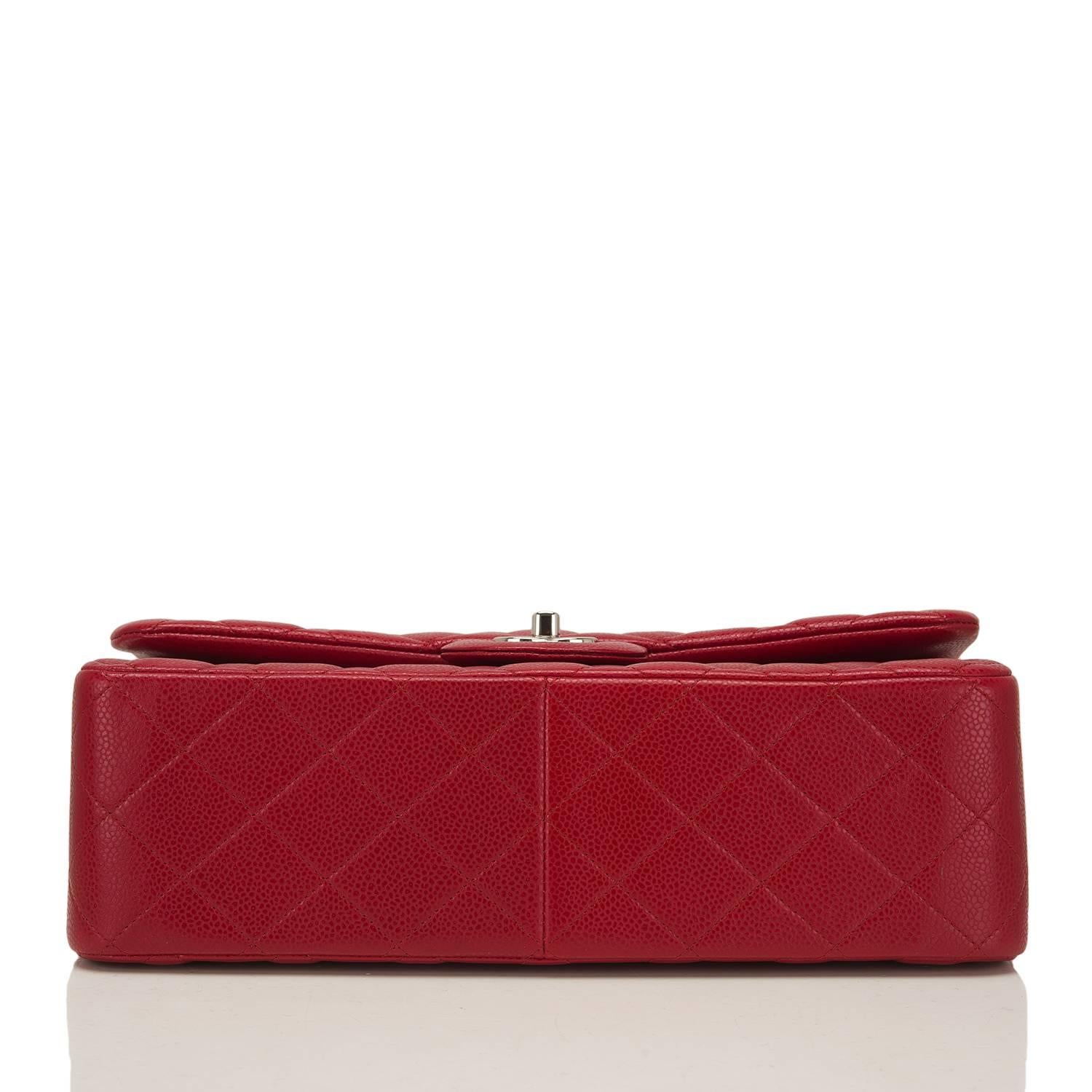 Chanel Red Quilted Caviar Jumbo Classic Double Flap Bag For Sale 1