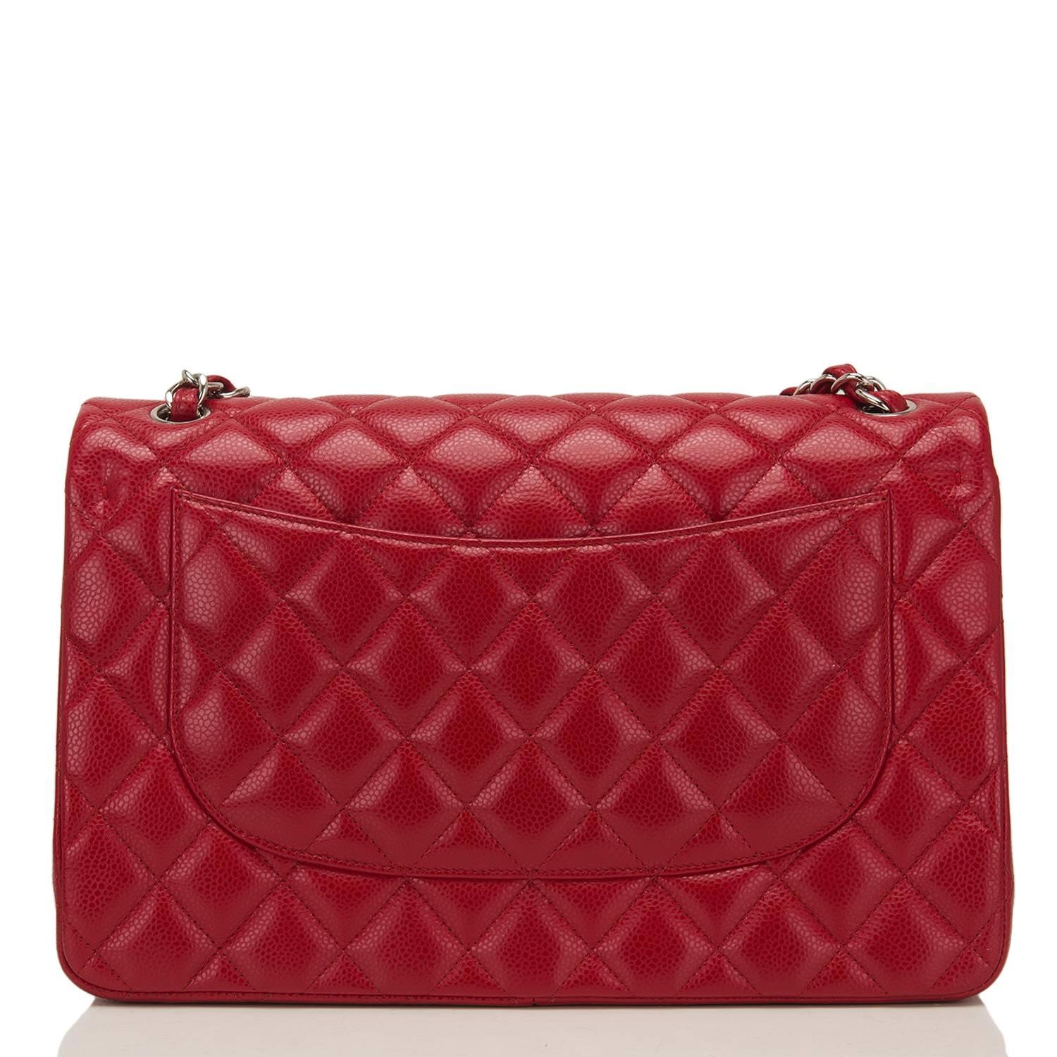 Women's Chanel Red Quilted Caviar Jumbo Classic Double Flap Bag For Sale
