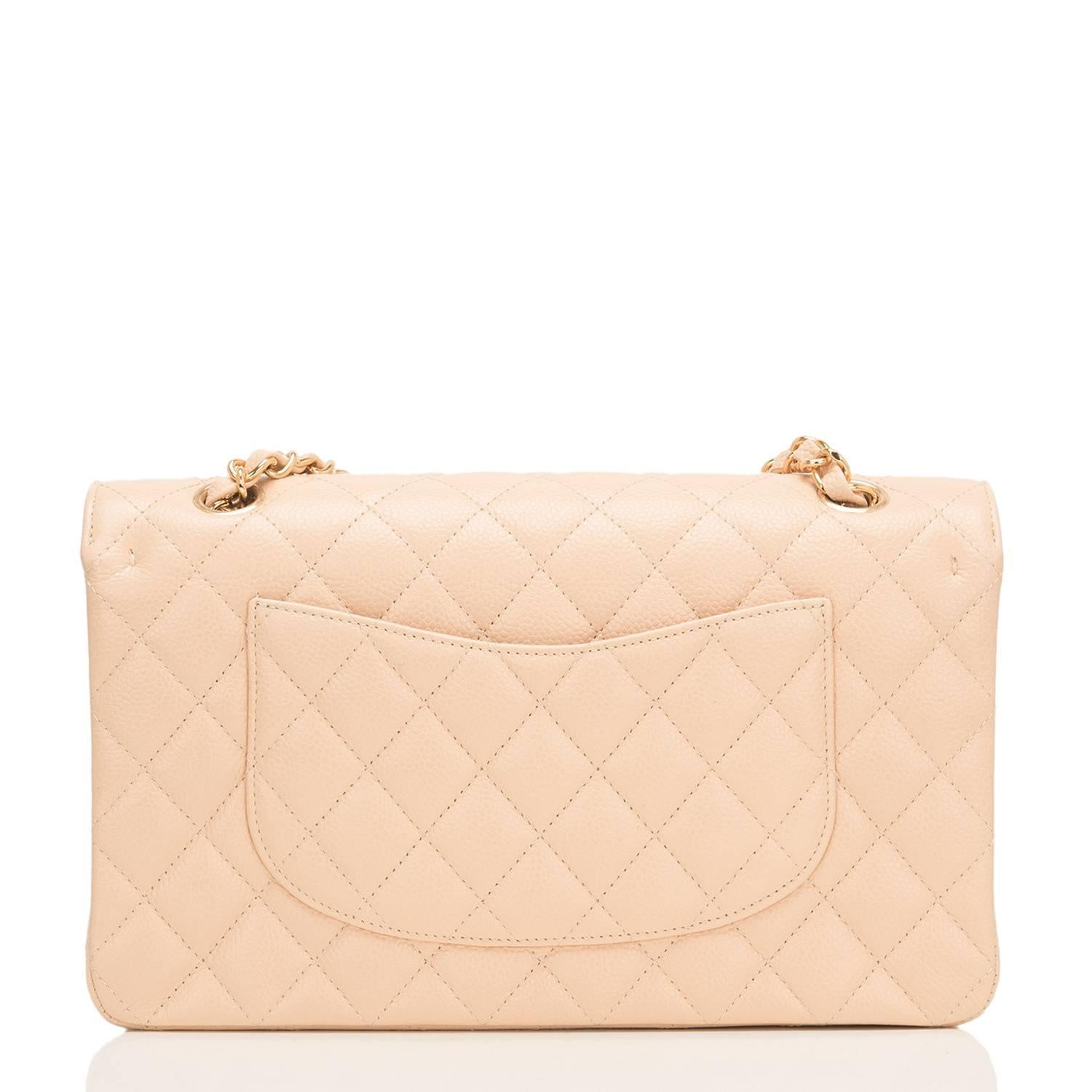 Chanel Beige Quilted Caviar Medium Classic Double Flap Bag In New Condition In New York, NY