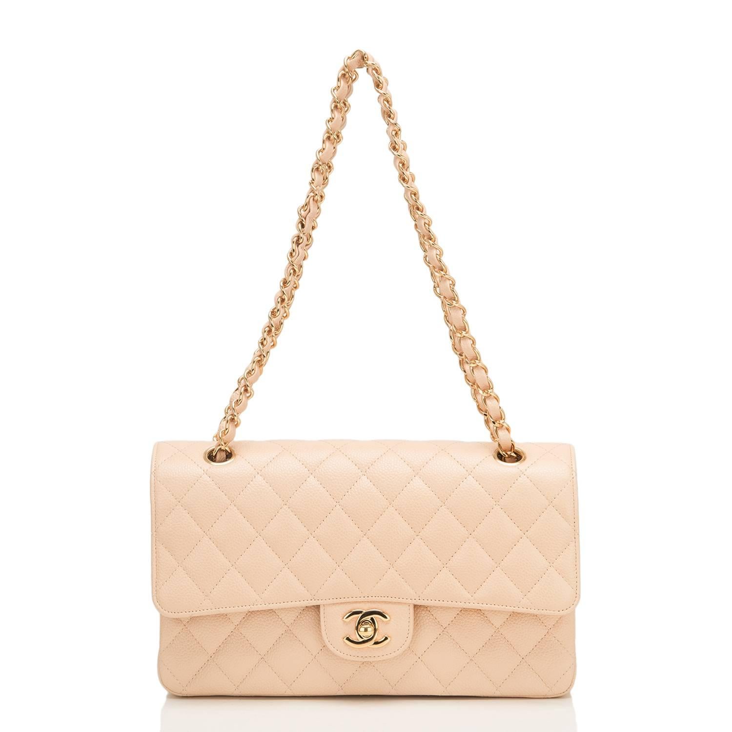Chanel Beige Quilted Caviar Medium Classic Double Flap Bag 1
