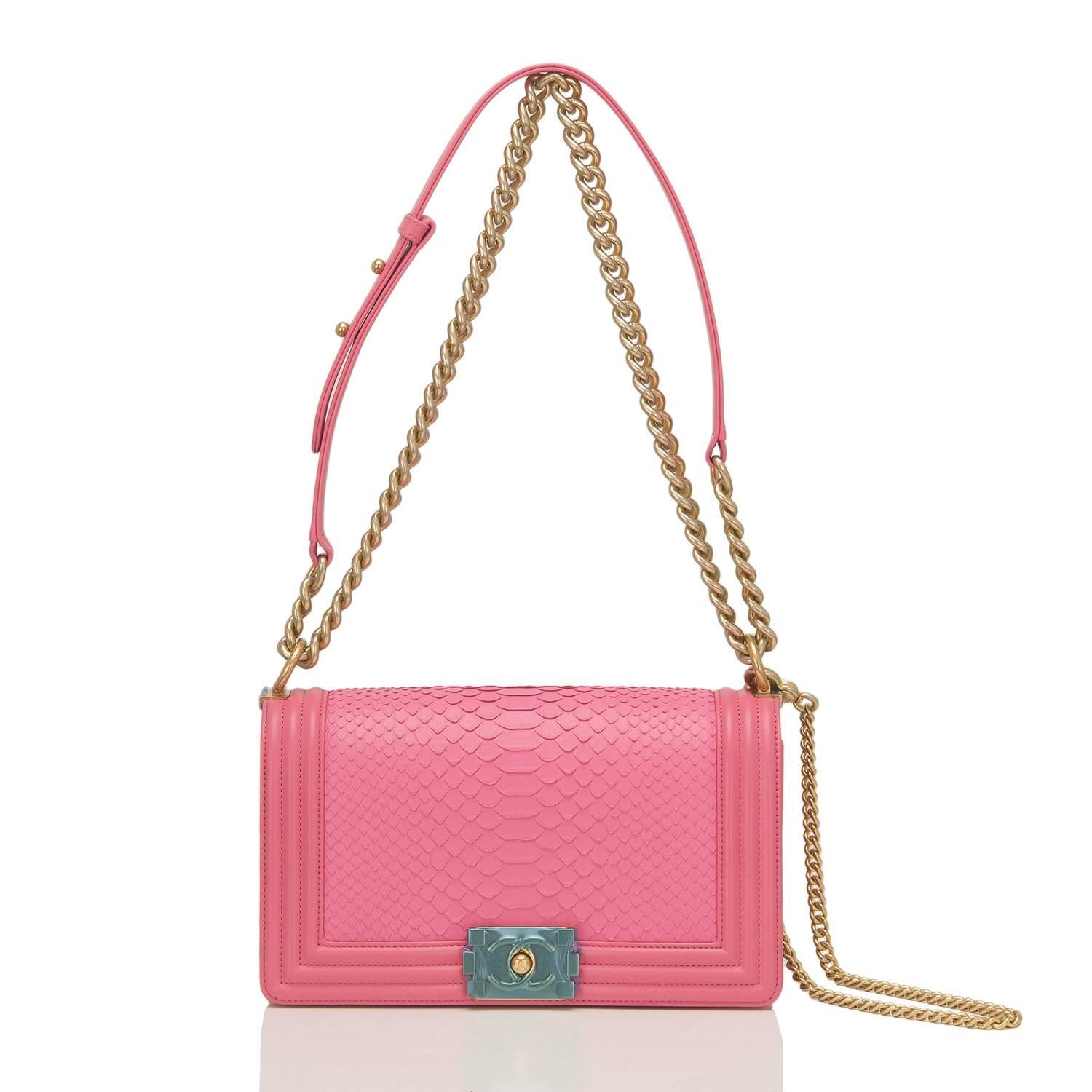 Chanel Pink Python Medium Boy Bag For Sale 1