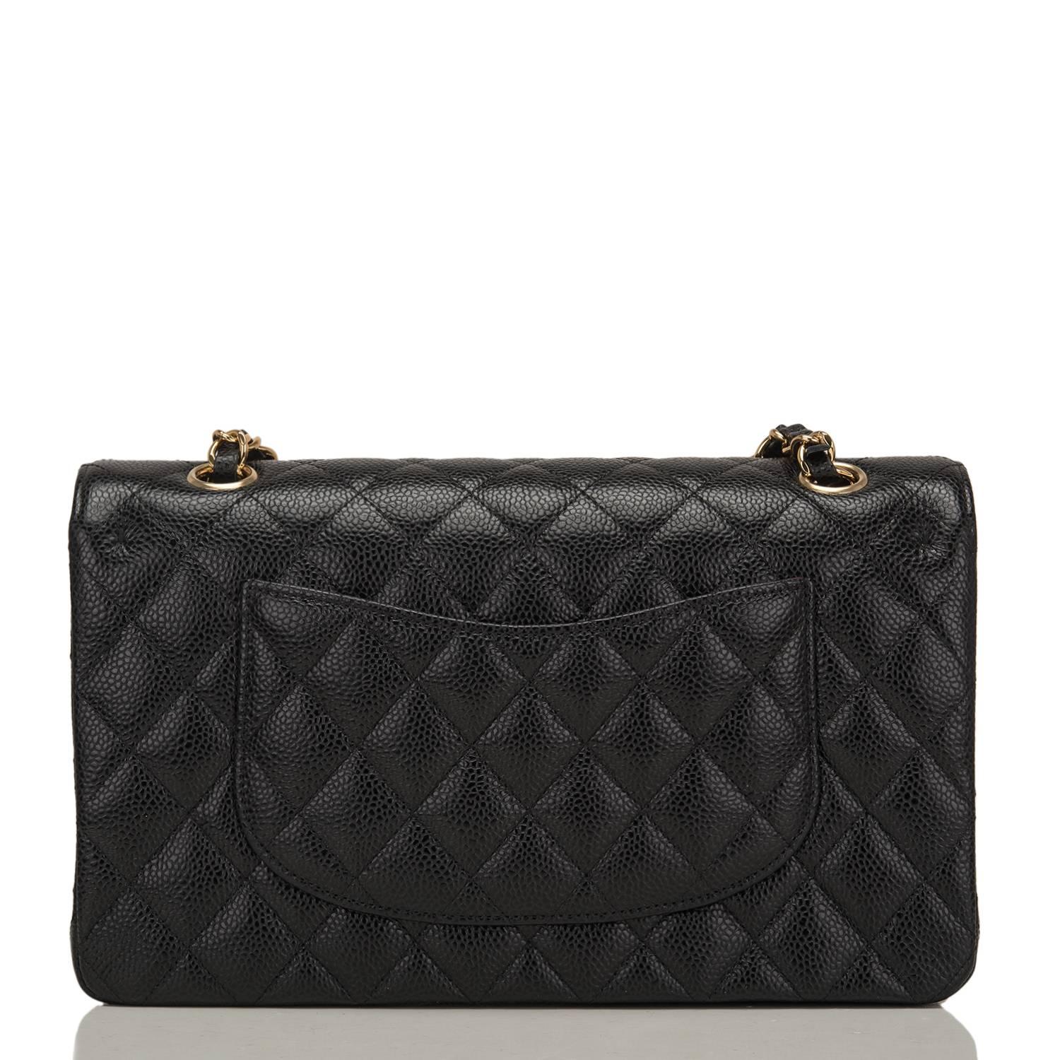 Women's Chanel Black Quilted Caviar Medium Classic Double Flap Bag For Sale
