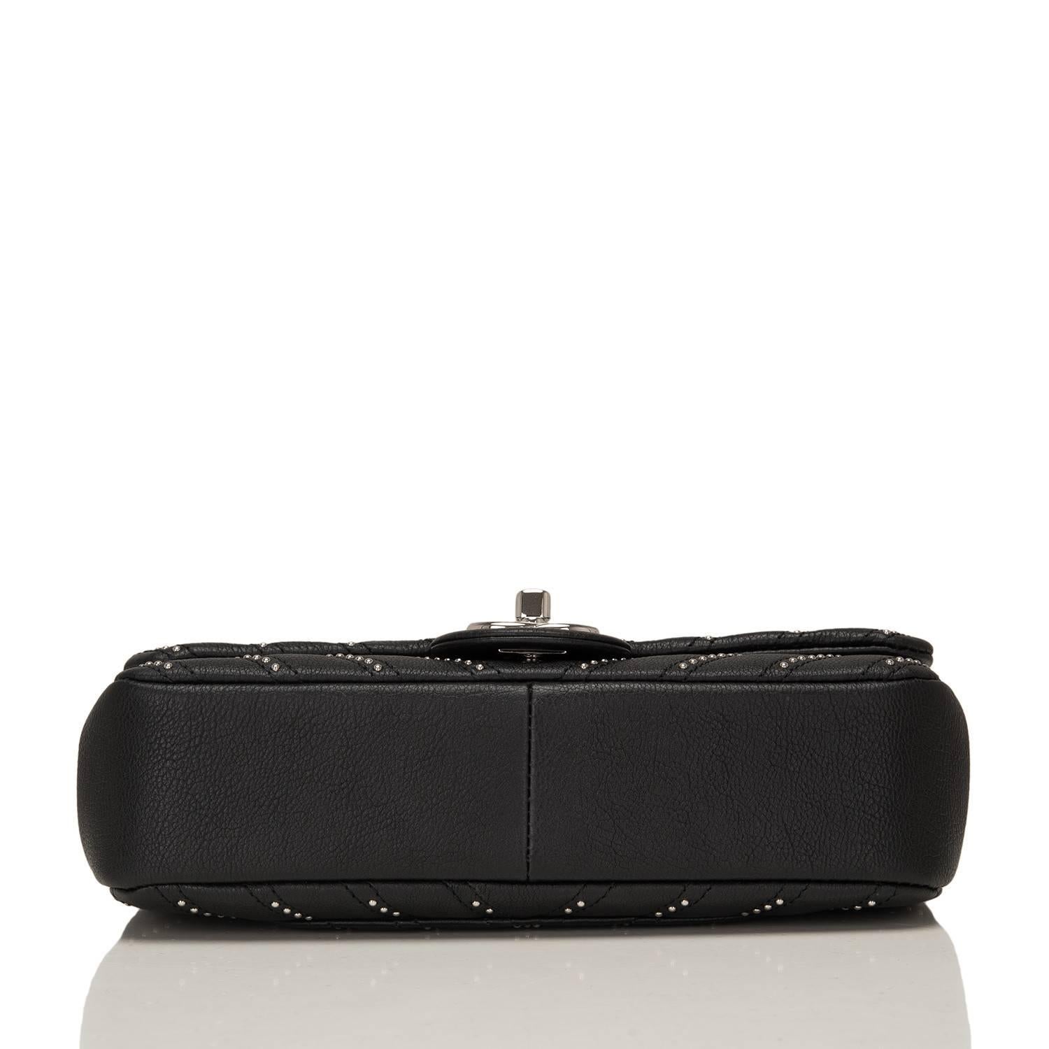 Chanel Black Studded Chevron Calfskin Flap Bag For Sale 1