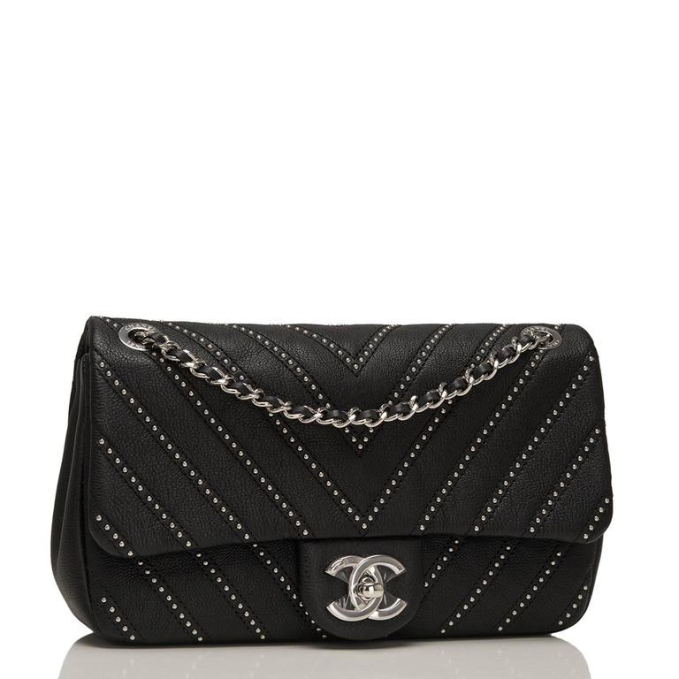 Chanel Black Studded Chevron Calfskin Flap Bag For Sale at 1stDibs