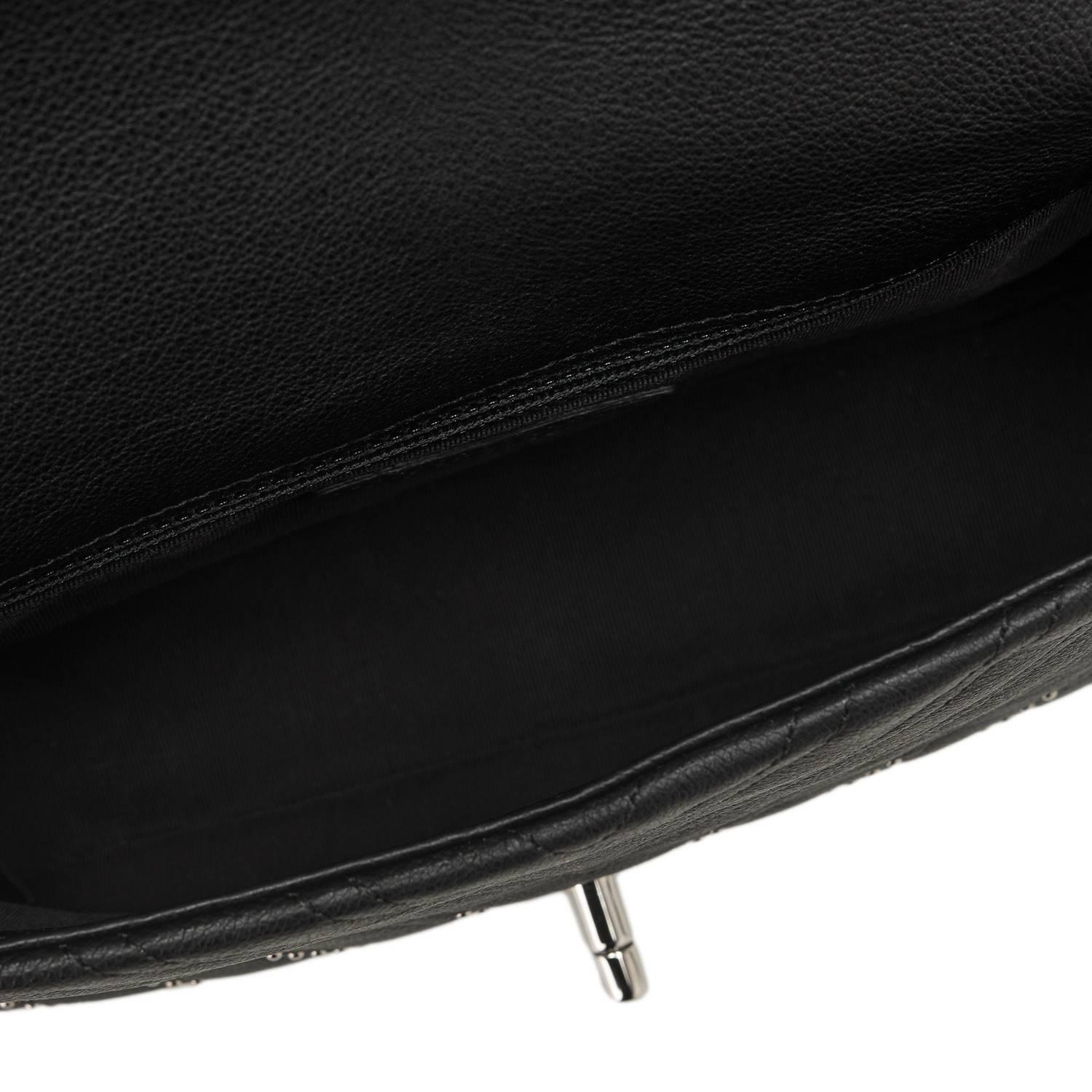 Chanel Black Studded Chevron Calfskin Flap Bag For Sale 3