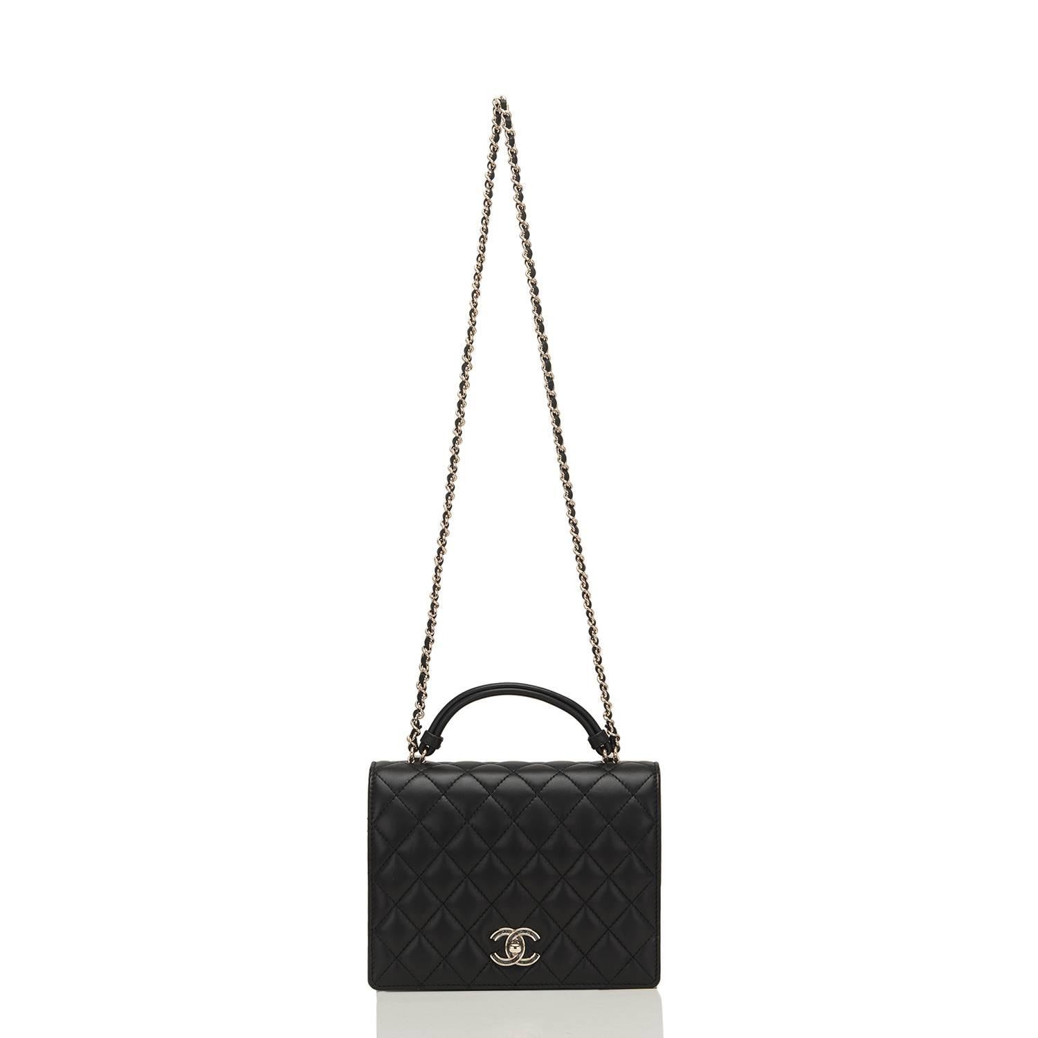 Chanel Black Lambskin Handle Tied Flap Bag For Sale 2