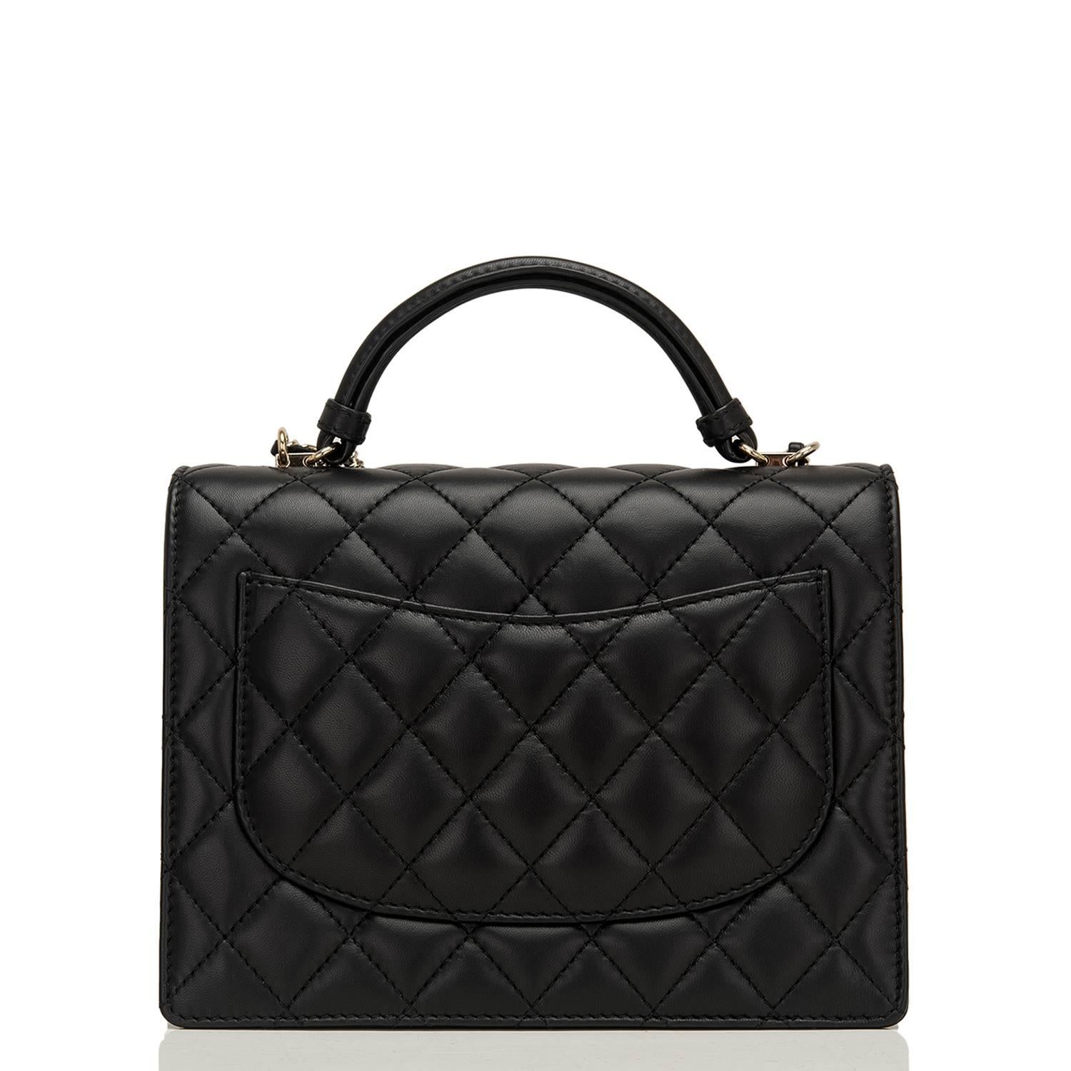 Women's Chanel Black Lambskin Handle Tied Flap Bag For Sale