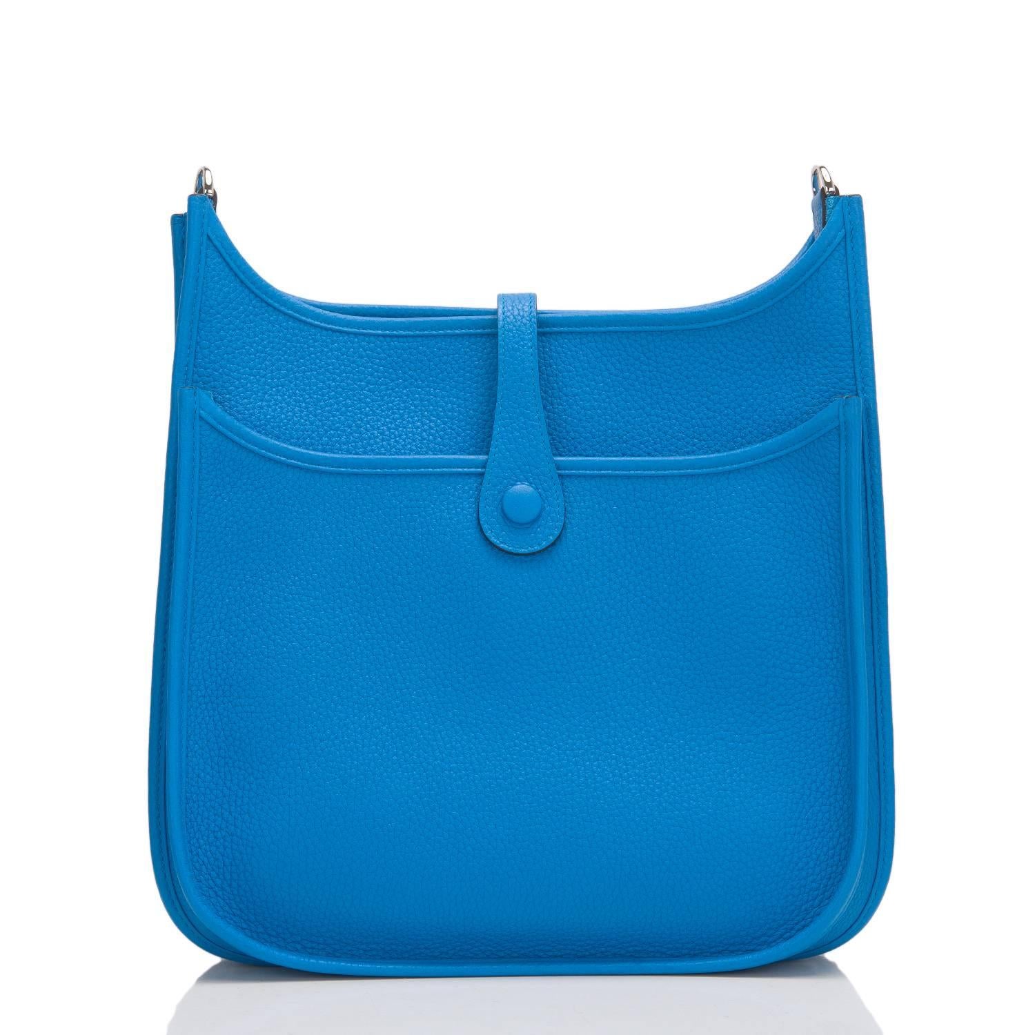 Women's Hermes Blue Zanzibar Clemence Evelyne PM Bag For Sale