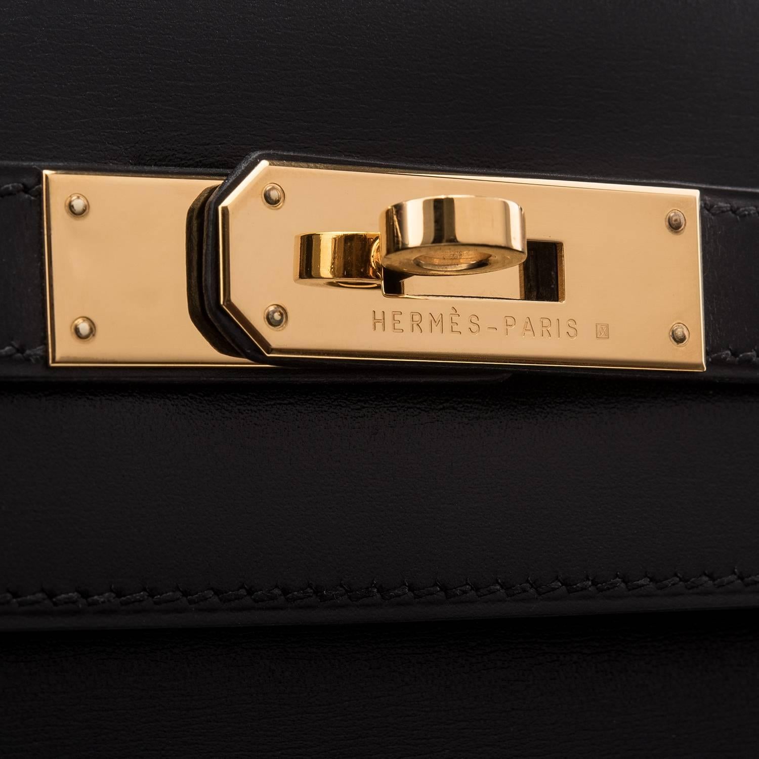 Hermes Black Box Kelly Sellier 32cm Gold Hardware For Sale 2