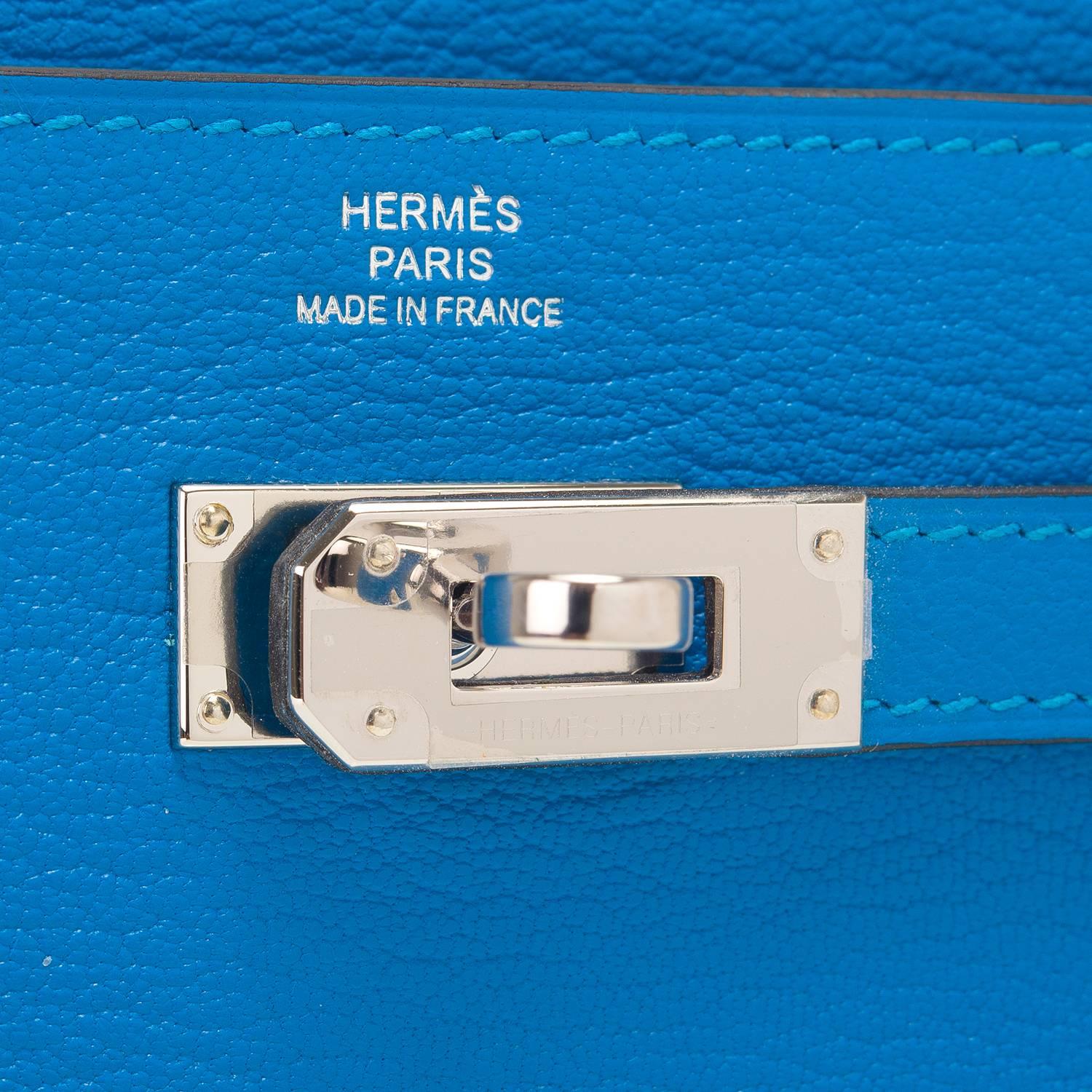 Hermes Blue Zanzibar Palladium Hardware Chevre Mysore Kelly Long Wallet  For Sale 1