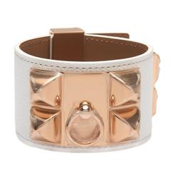 Hermes White Epsom Collier De Chien (CDC) Bracelet Small