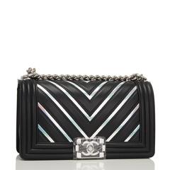 Chanel Black Chevron Iridescent PVC Medium Boy Bag