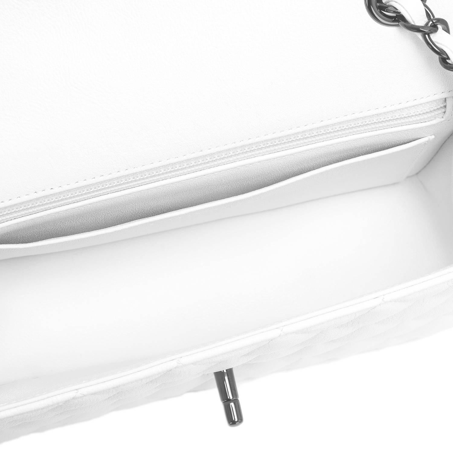 Women's Chanel White Crumpled Calfskin Rectangular Mini Classic Flap Bag Black Hardware