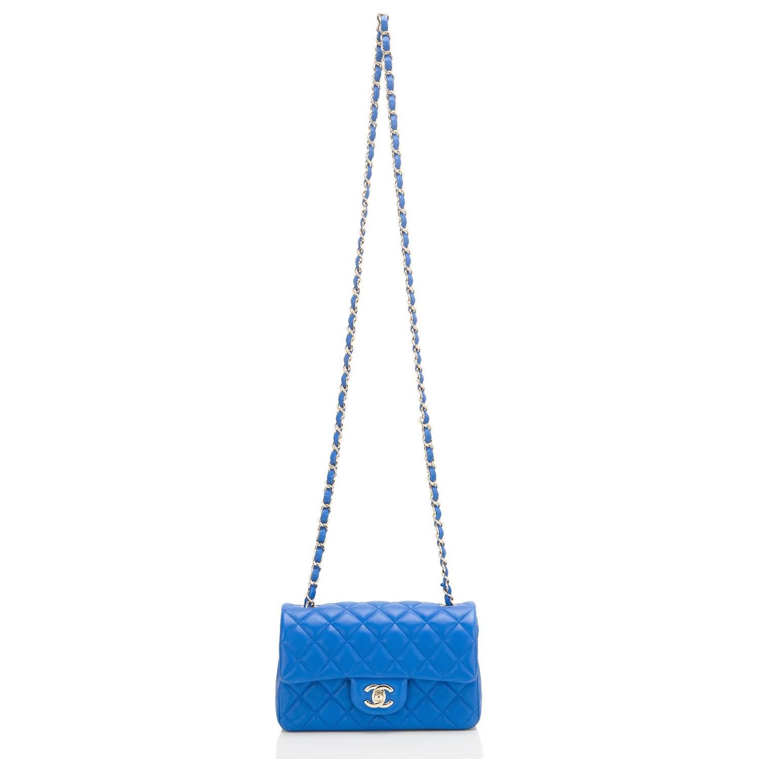 Chanel Blue Quilted Lambskin Rectangular Mini Classic Flap Bag For Sale 2