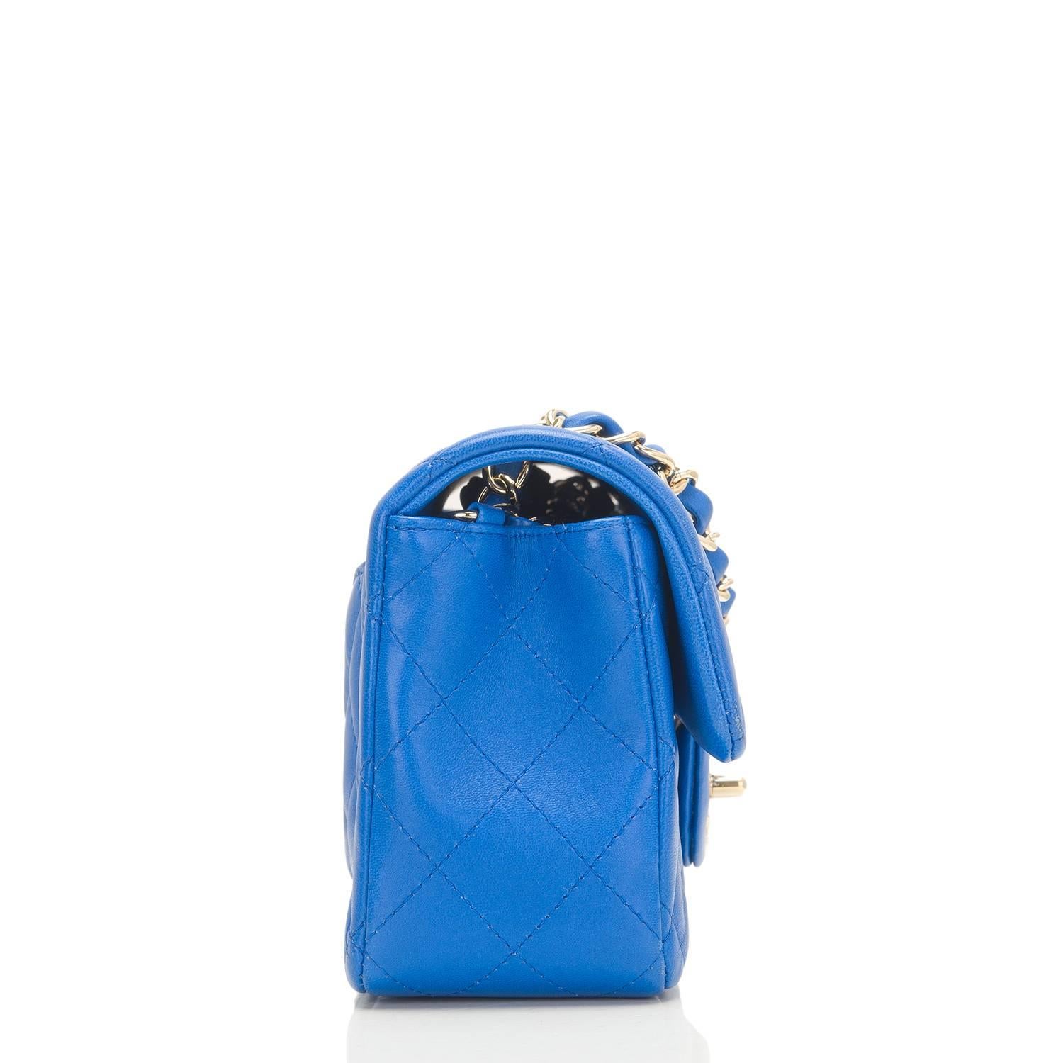 Chanel Blue Quilted Lambskin Rectangular Mini Classic Flap Bag In New Condition For Sale In New York, NY