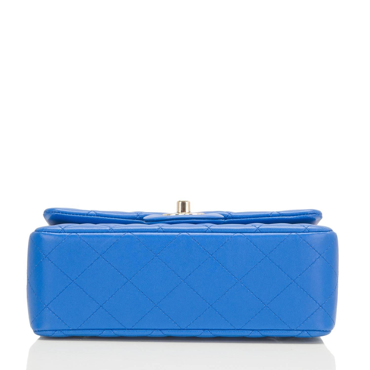 Chanel Blue Quilted Lambskin Rectangular Mini Classic Flap Bag For Sale 1