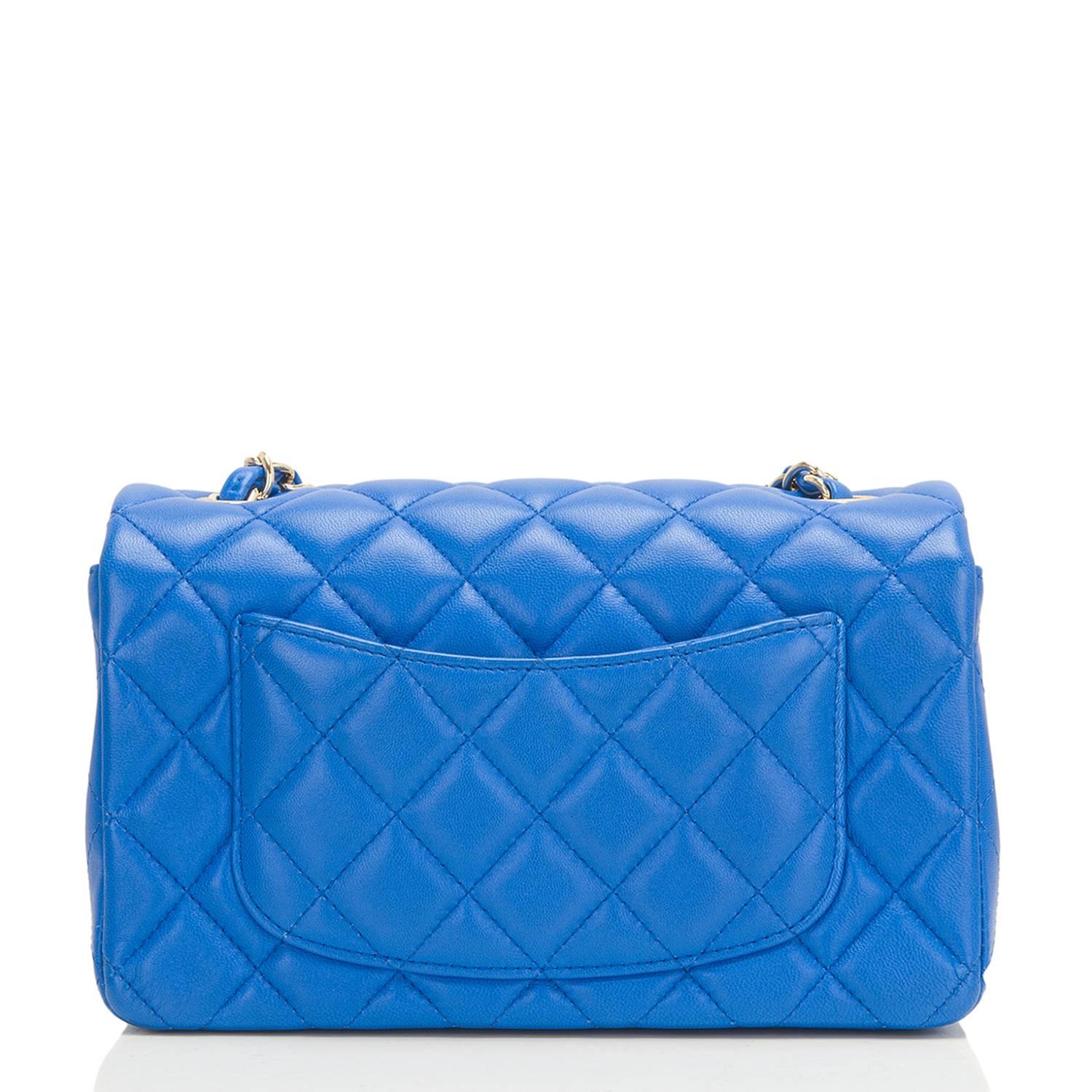 Women's Chanel Blue Quilted Lambskin Rectangular Mini Classic Flap Bag For Sale