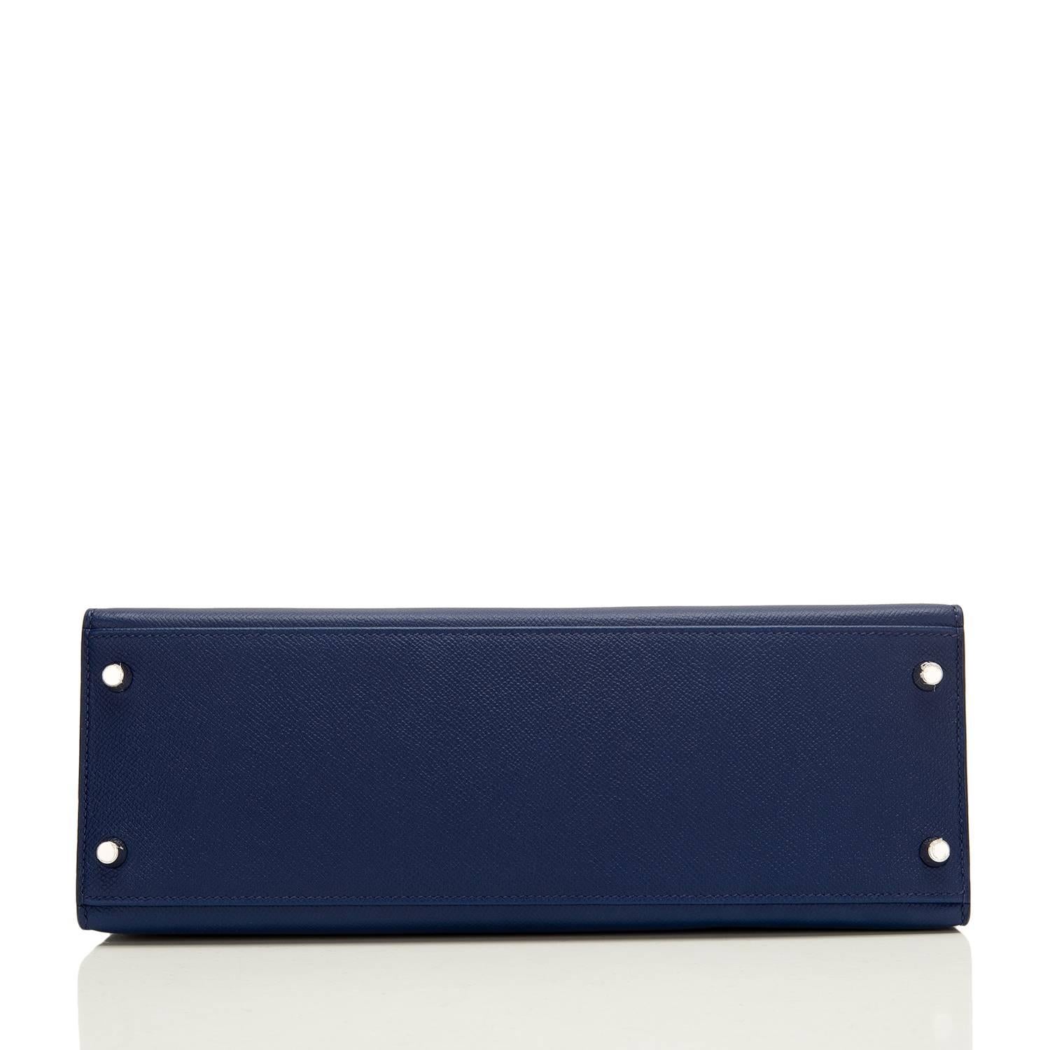 Hermes Blue Sapphire Epsom Sellier Kelly 32cm Palladium Hardware For Sale 1