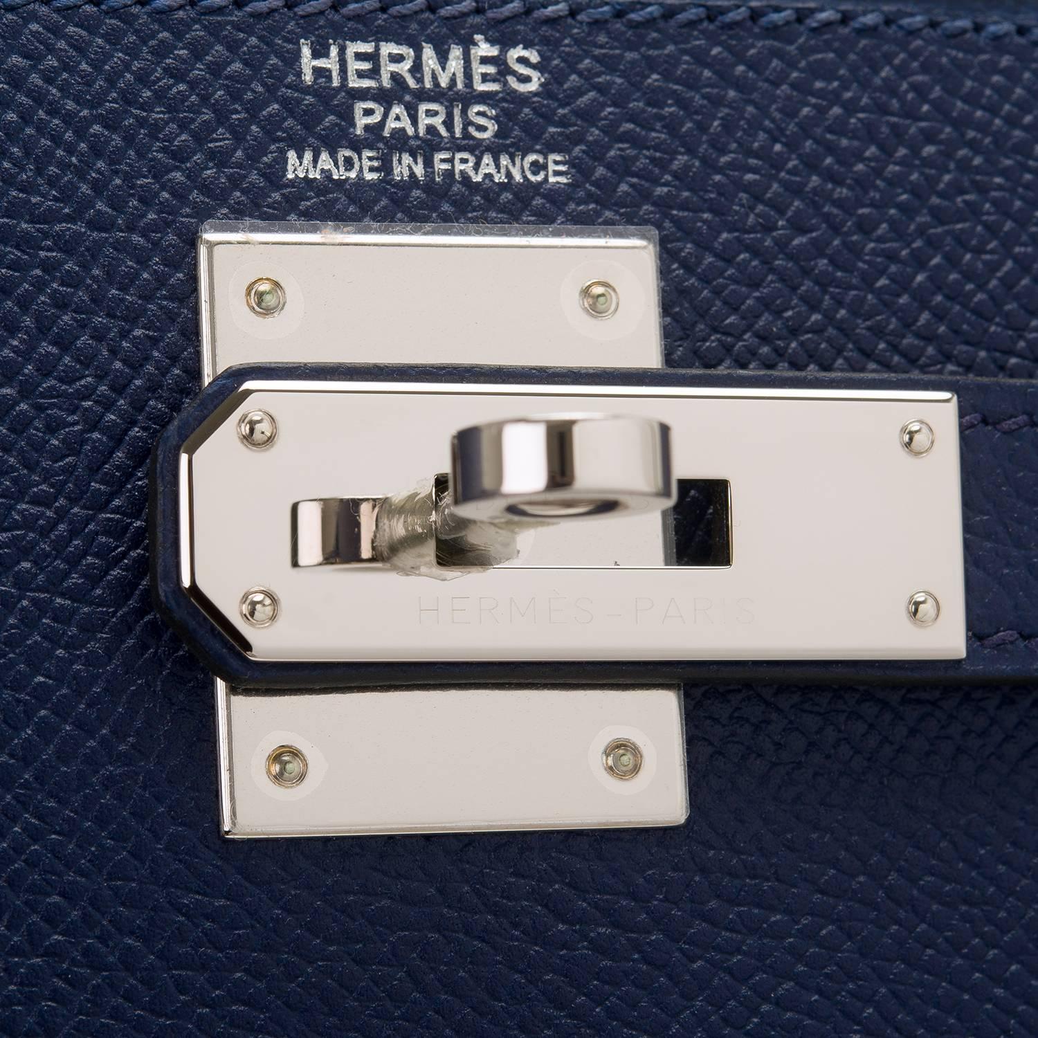 Hermes Blue Sapphire Epsom Sellier Kelly 32cm Palladium Hardware For Sale 2