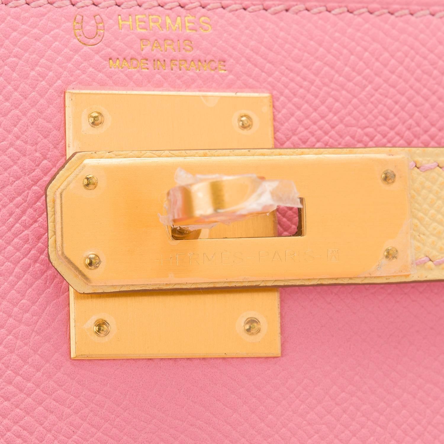 Hermes HSS Bi-Color Rose Confetti and Jaune Poussin Epsom Sellier Kelly 28cm 2