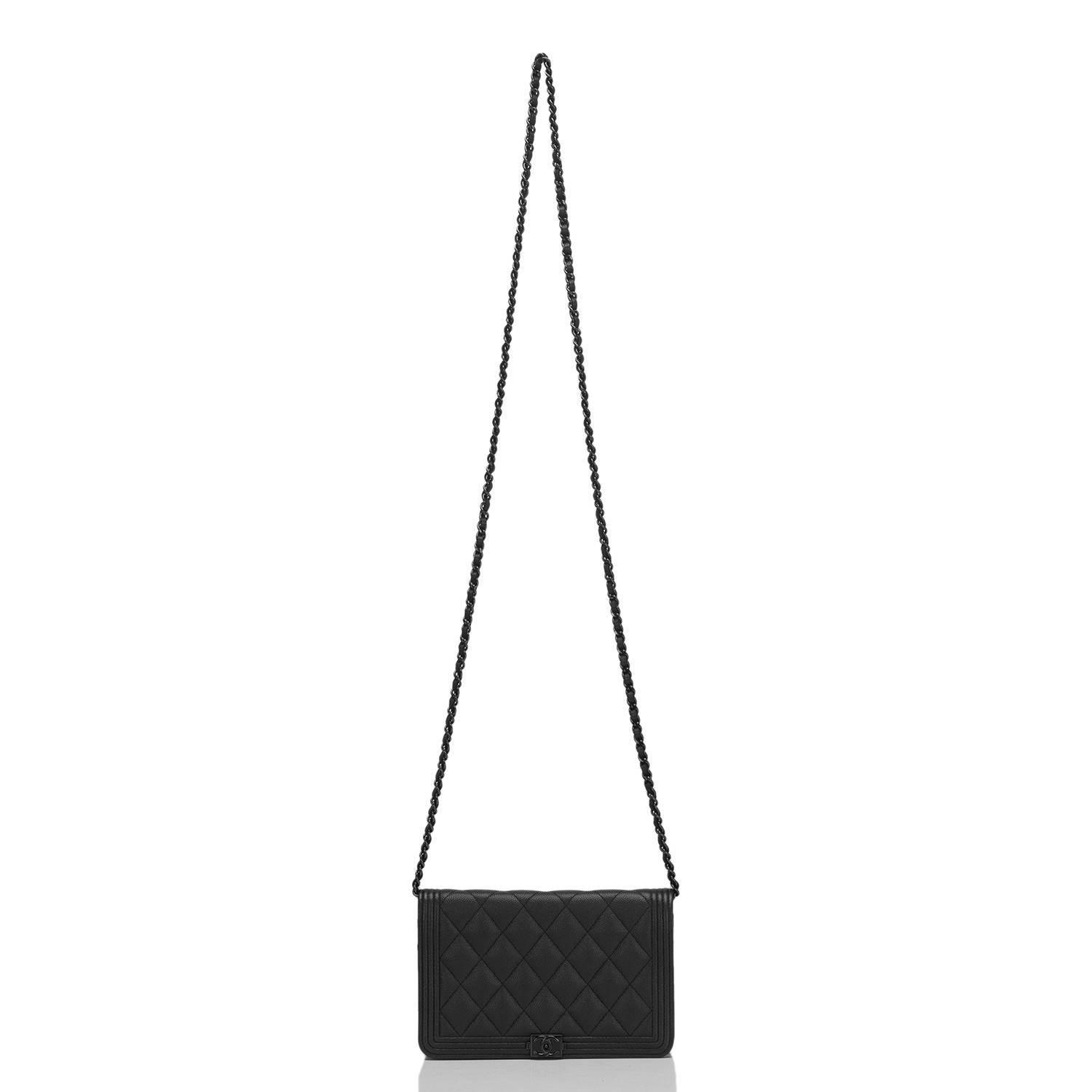 Chanel SO Black Quilted Caviar Boy Wallet On Chain (WOC) In New Condition In New York, NY