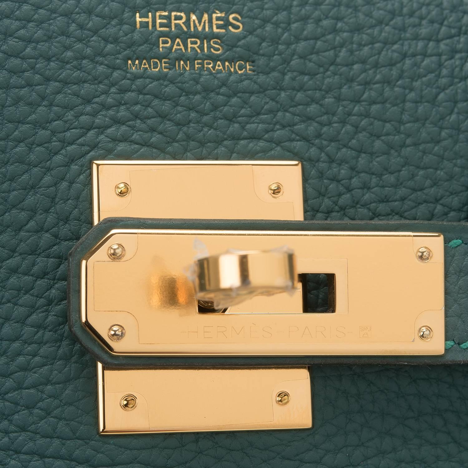 Hermes Malachite Togo Birkin 30cm Gold Hardware NEW For Sale 2