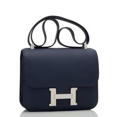 Hermes Indigo Epsom Constance 24cm Palladium Hardware NEW