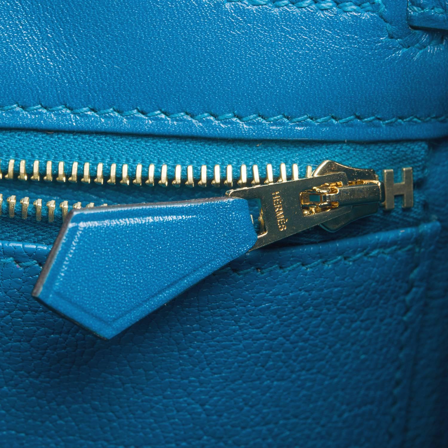 Hermes Blue Izmir Tadelakt Retourne 28cm Gold Hardware Kelly Bag For Sale 3