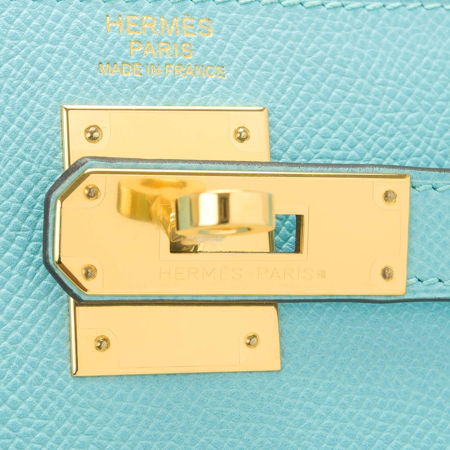 Hermes Blue Atoll Epsom Sellier Kelly 32cm Gold Hardware For Sale 2