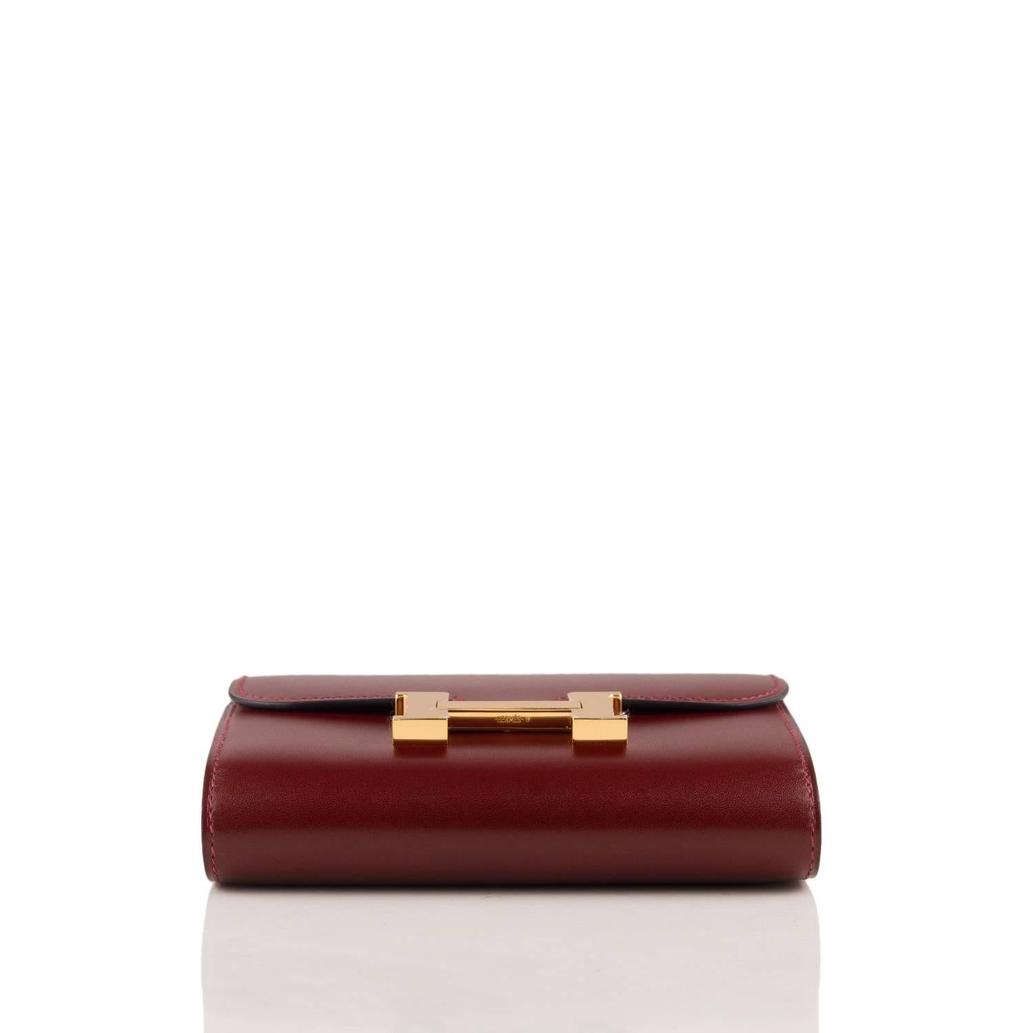 Women's Hermes Rouge H Box Constance Compact Wallet For Sale